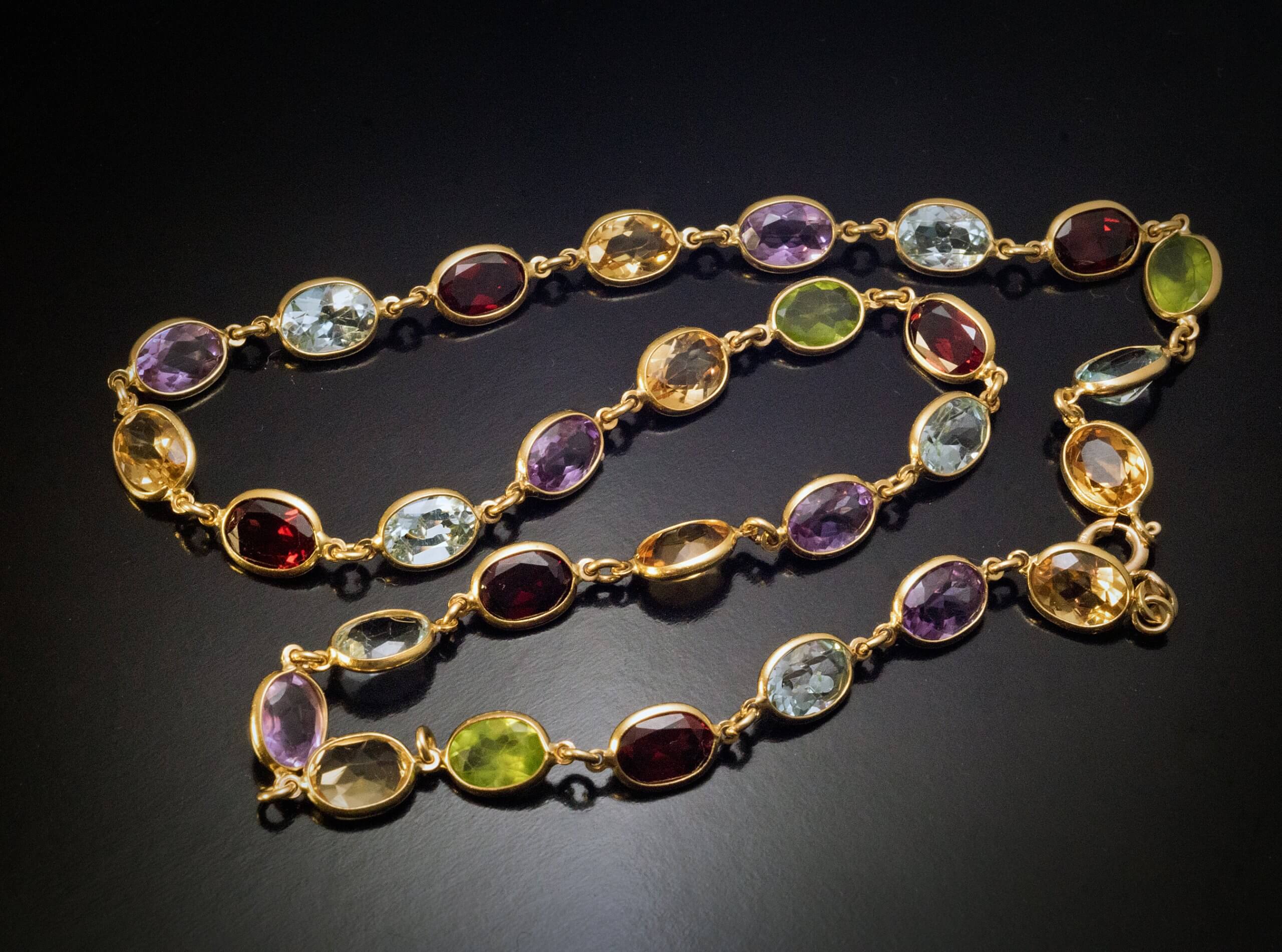 Italian Multi Colored Gemstone Gold Necklace Ref: 980442 - Antique Jewelry, Vintage Rings, Faberge EggsAntique Jewelry, Vintage Rings
